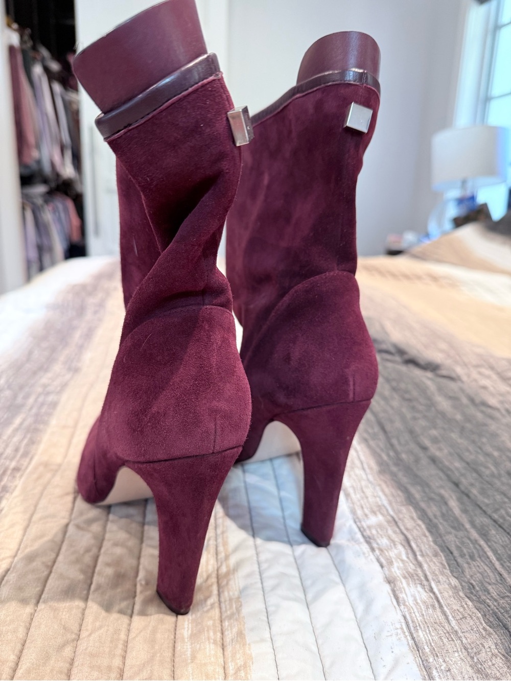 Stuart Weitzman Burgundy Suede High-Heel Ankle Boots